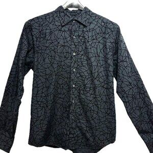 Rare Vintage Brand Black LS flocked Button Down Cotton Shirt EUC